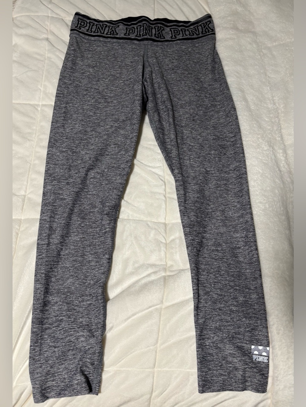 PINK Victoria's Secret Gray Heather Active Gym Yoga Leggings Branded Waistband